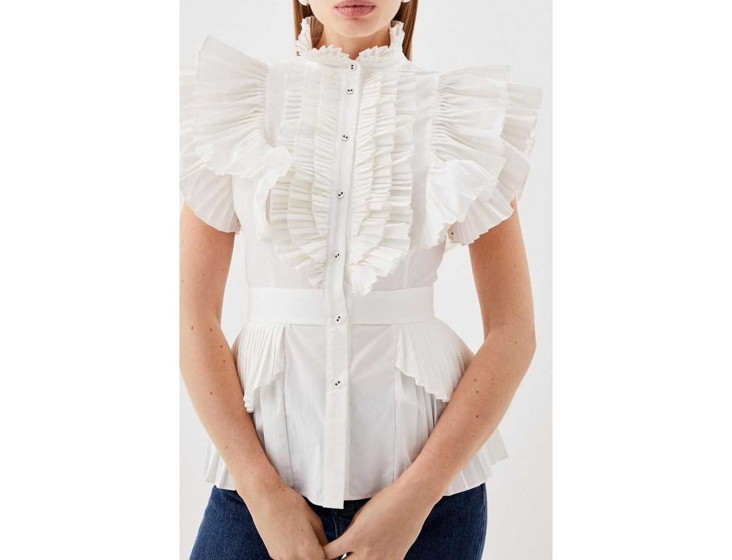 Женская блузка Karen Millen Sleeveless Pleated Ruffle, цвет: Белый — фото 6
