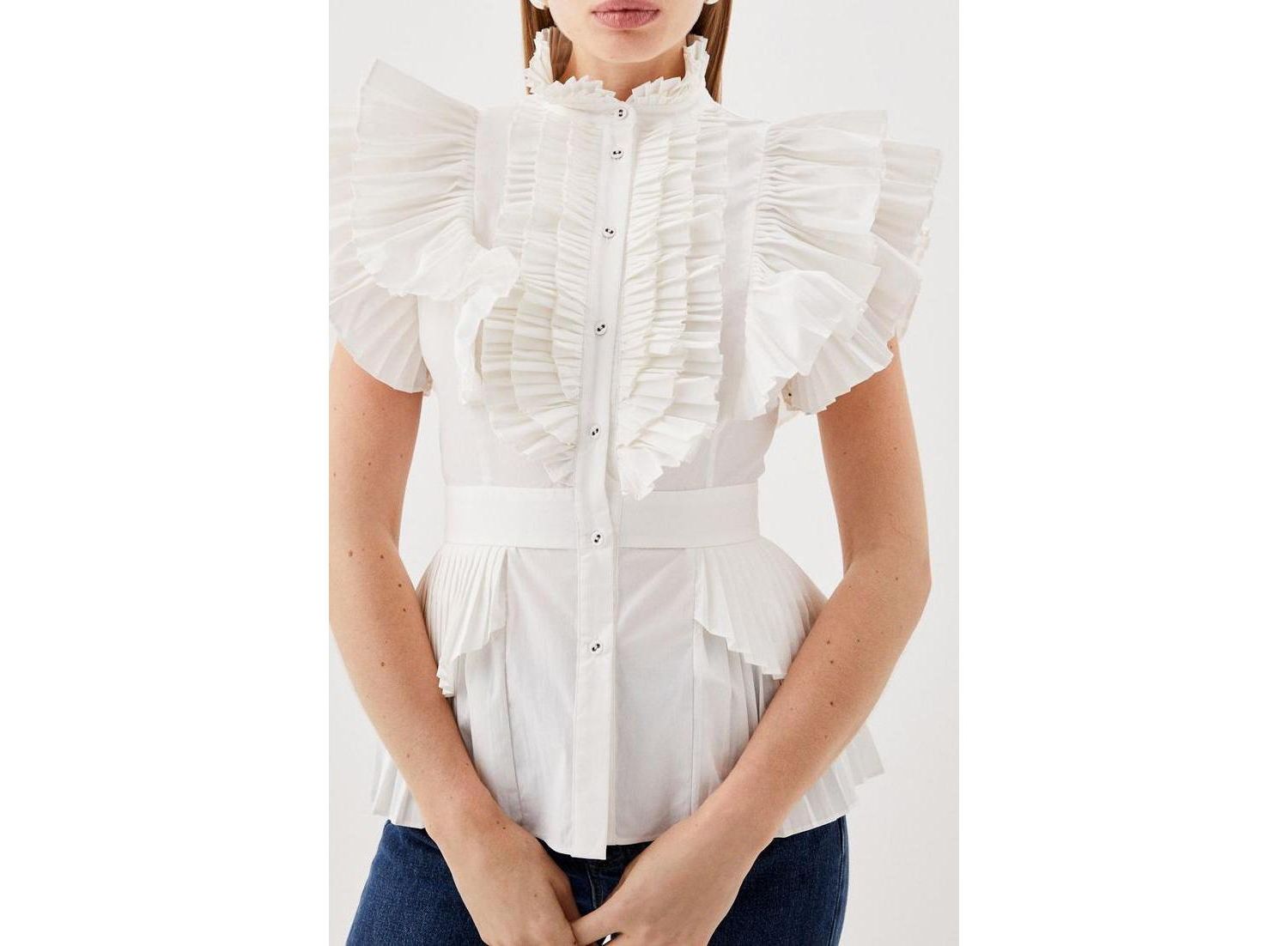 Women's Sleeveless Pleated Ruffle Blouse