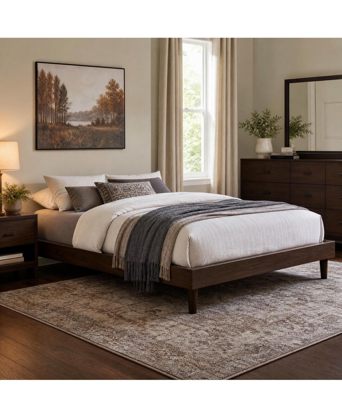 homfan All Size Platform Bed Frame with Wooden Slats, No Box Spring Needed, Sturdy Wood Frame