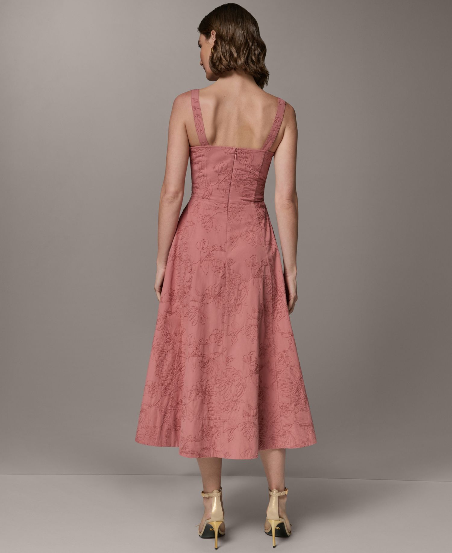 Women's Sleeveless Floral Sweetheart Midi Dress