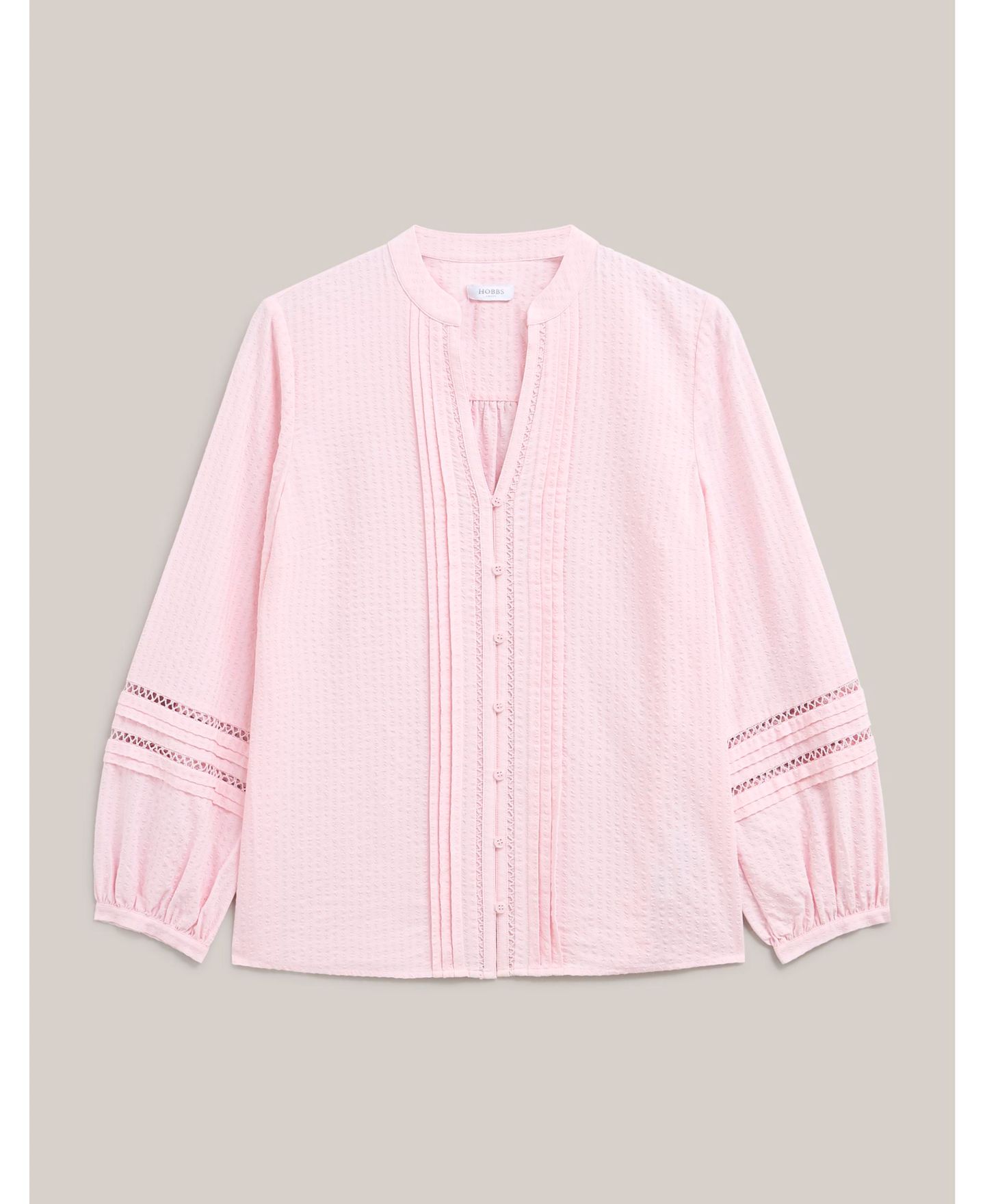 Женская блузка Hobbs London Lucilla Pintuck Mandarin Collar, цвет: Пастельный розовый — фото 4