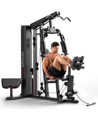 All-in-One Home Gym Station with Steel Plate Cover, 150LBS Weight Stack Multifunctional Workout Equipment with Leg Press