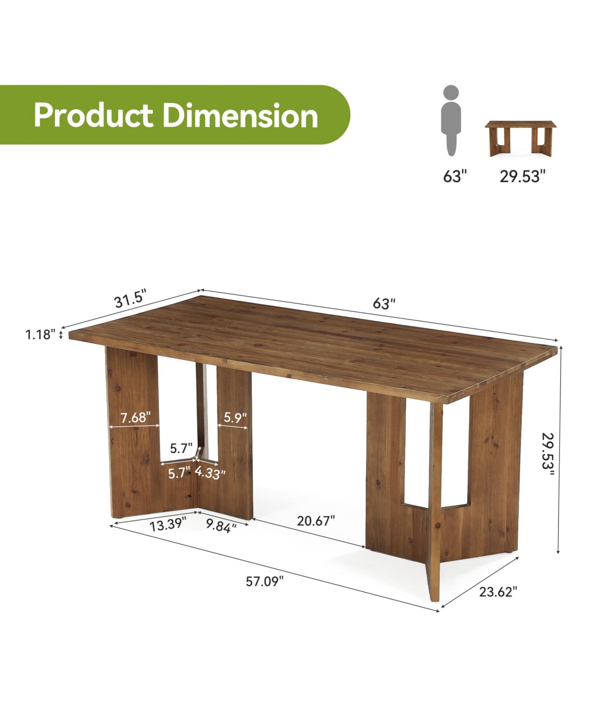 Tribesigns Solid Wood Dining Table, Farmhouse Kitchen Table for 4-6 People, Large Rustic Dining Room Table, Walnut