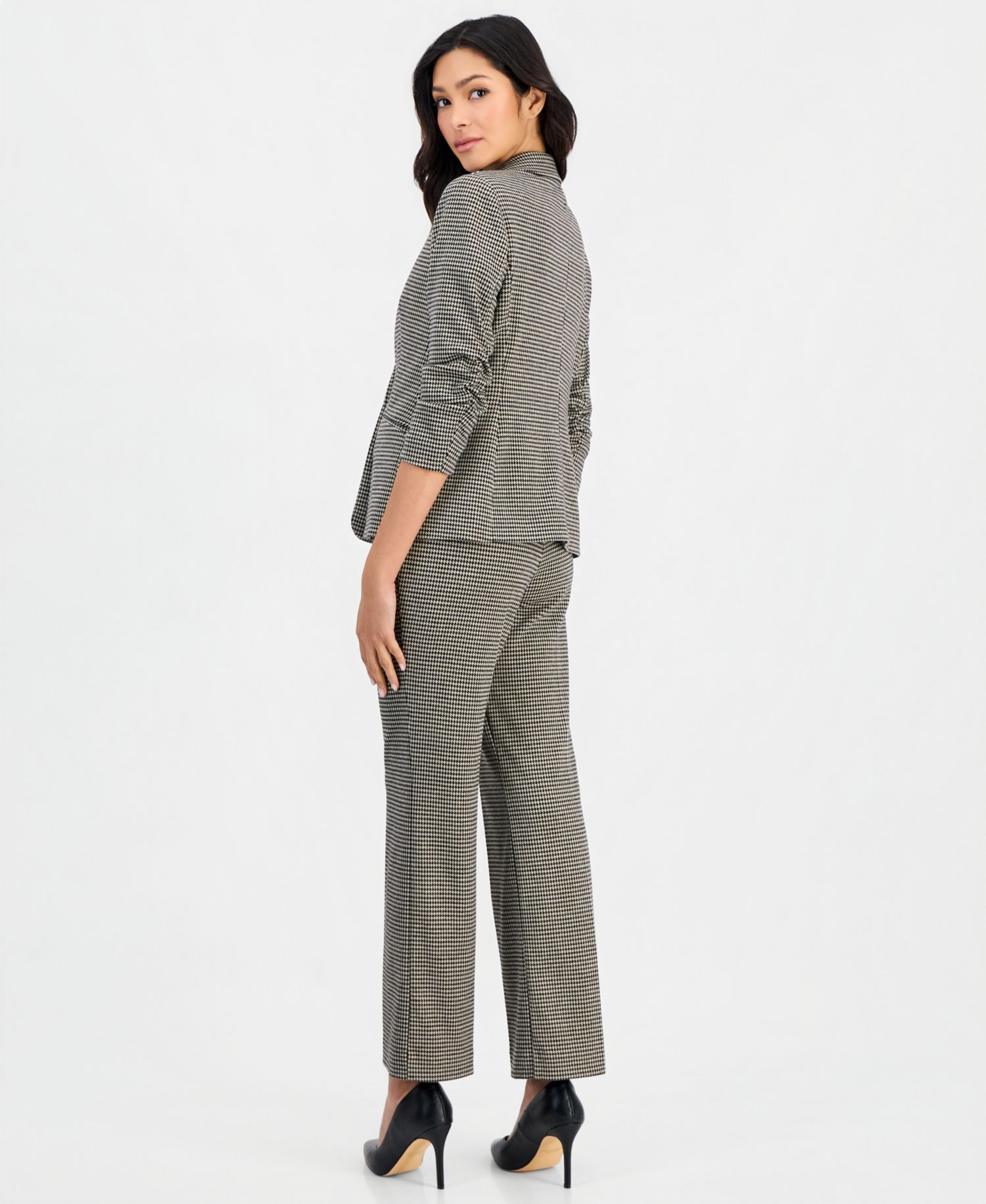 Petite Houndstooth Pull-On Mid-Rise Trouser, 28-1/2" Inseam