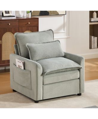 Modern 31.9" Plush Upholstered Accent Chair with Side Storage Pockets
