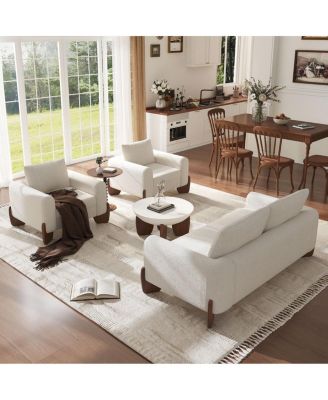 3-Piece Modern Boucle Sofa Set: 1 Loveseat and 2 Armchairs