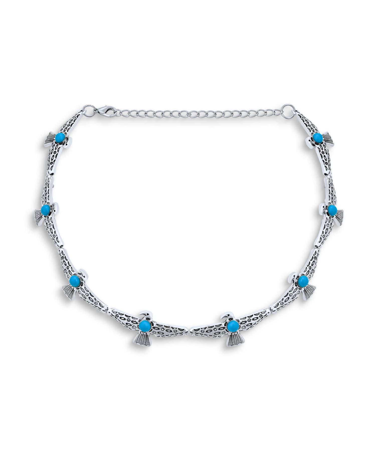 Southwestern Eagle Bird Necklace Choker with Turquoise Accents Adjustable Fashion Statement Jewelry