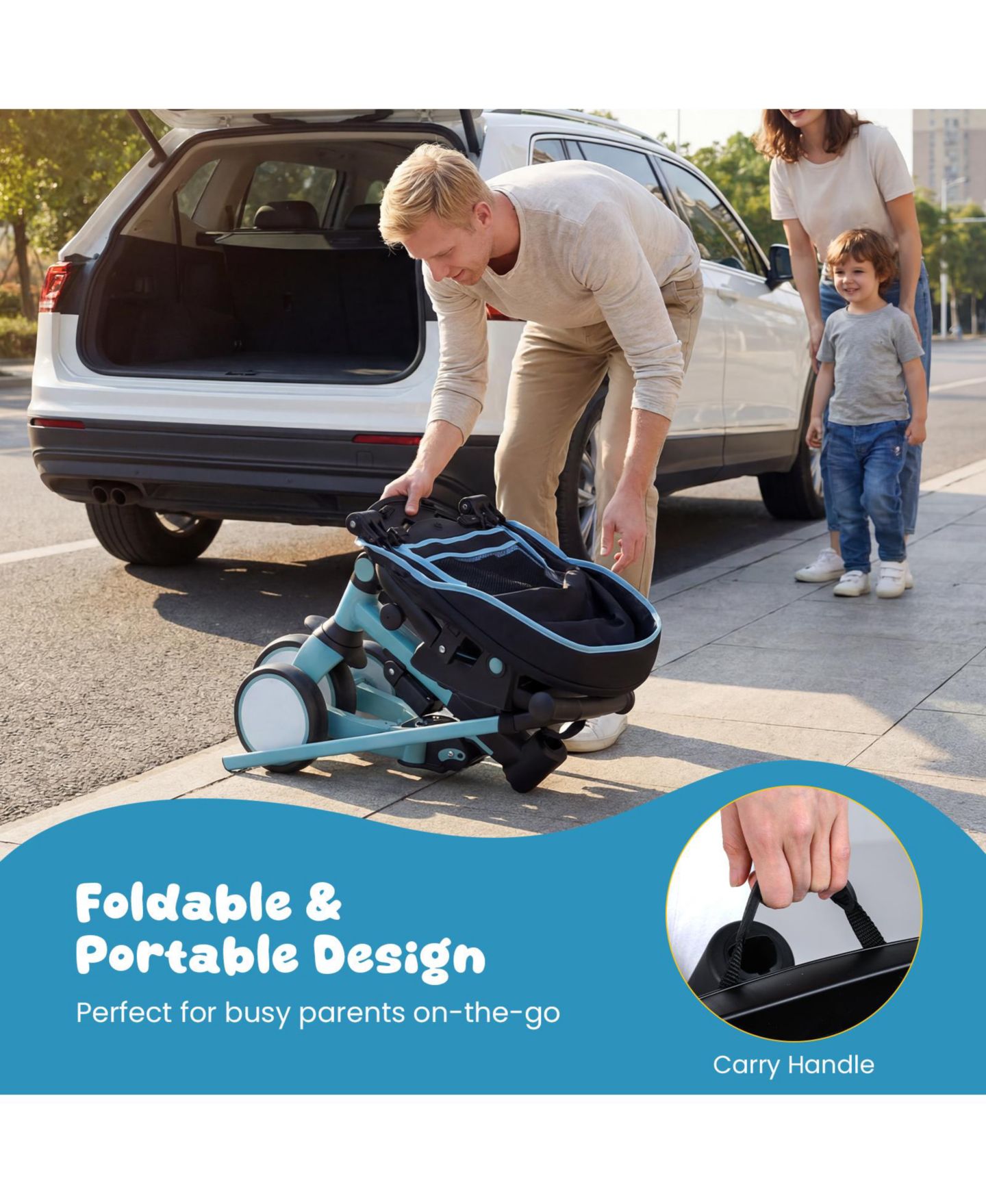 Детская игрушка Slickblue Toddler Tricycle 8-in-1 with Adjustable Push Handle, 55 lb. Capacity, Ages 1-6, цвет: Синий / Чёрный — фото 7