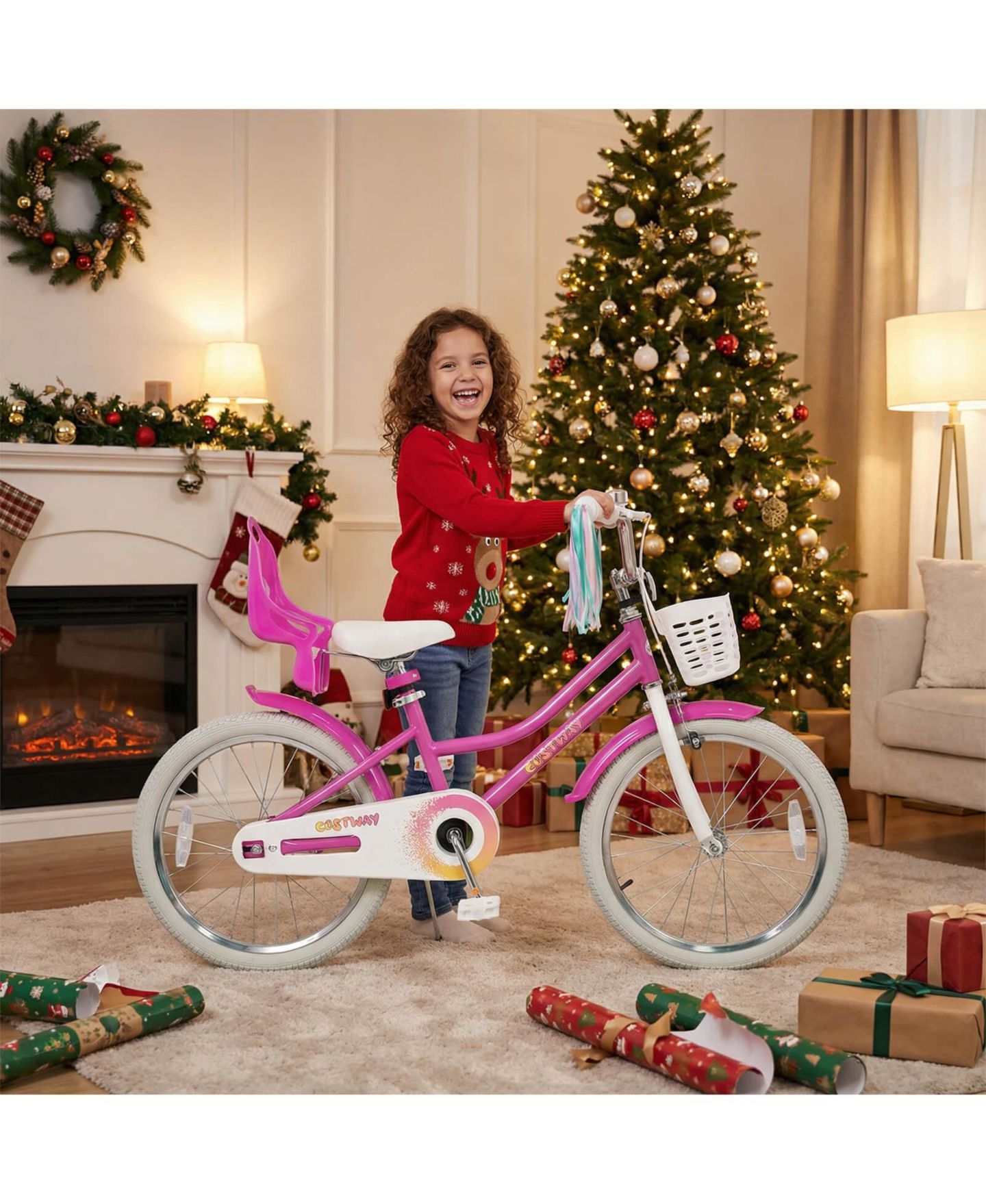 Детская игрушка Costway 20" Girls Bike with Doll Seat and Basket, 166 lbs Capacity, Ages 8+, цвет: Розовый — фото 5