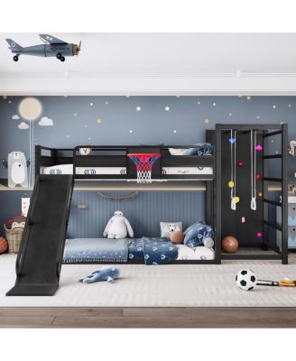 Metal Loft Bed with Slide, Climbing Wall, and Sports Features