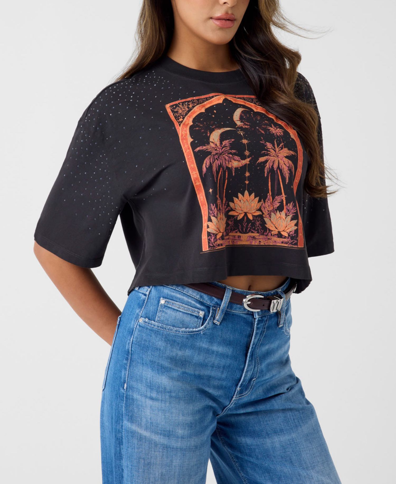 Women's Short-Sleeve Desert Rose Crop Oversize T-Shirt