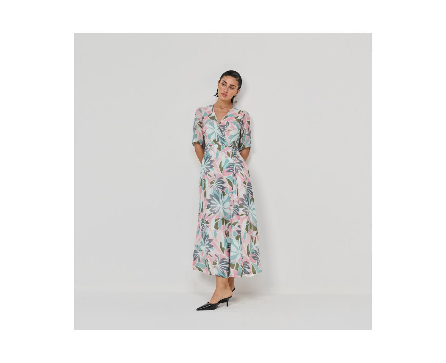 Women's Floral Print A-Line Wrap Maxi Dress