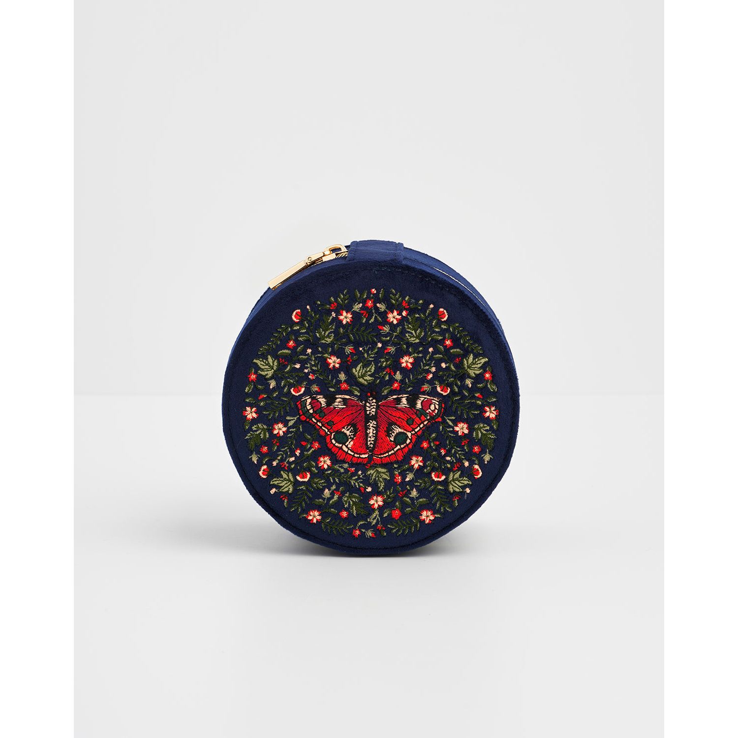 Women's Butterfly Velvet Embroidered Circle Jewellery Box