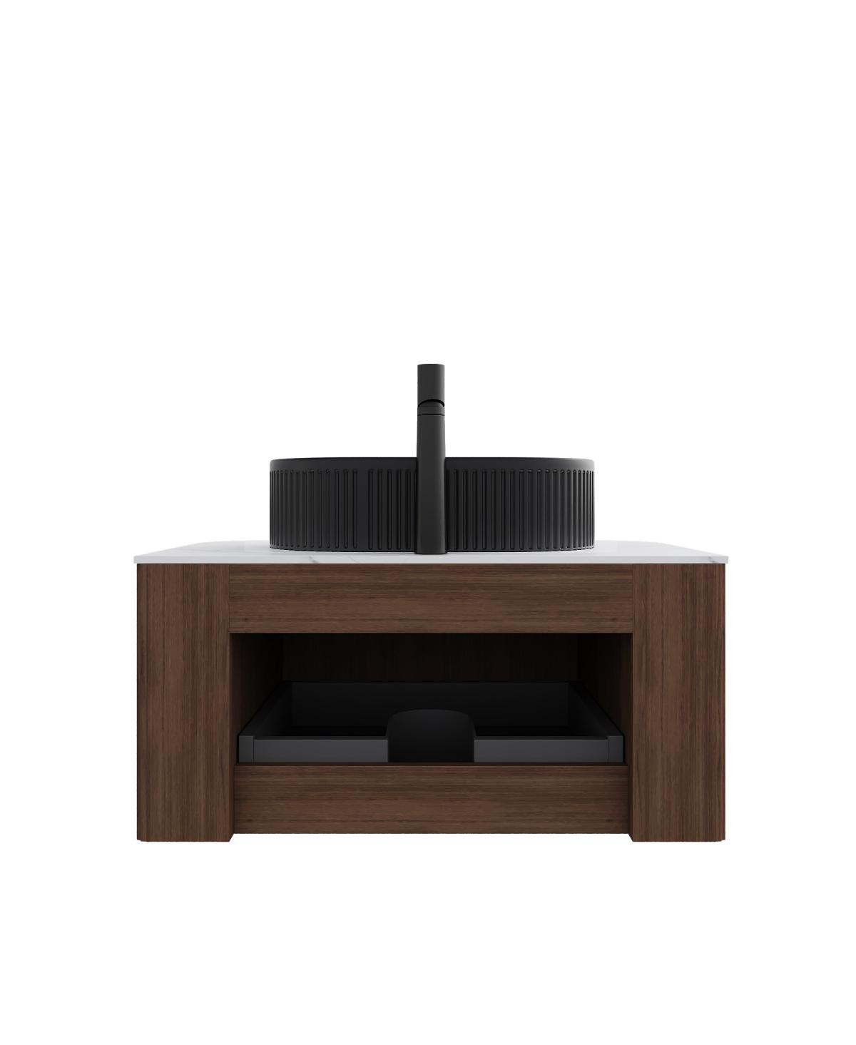 Sillysis Wall Mounted Bathroom Vanity with Sintered Stone Top, Oval Sink, Stripe Drawer