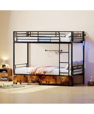 Metal Bunk Bed with USB Charging Station, Storage, and Safety Guardrails