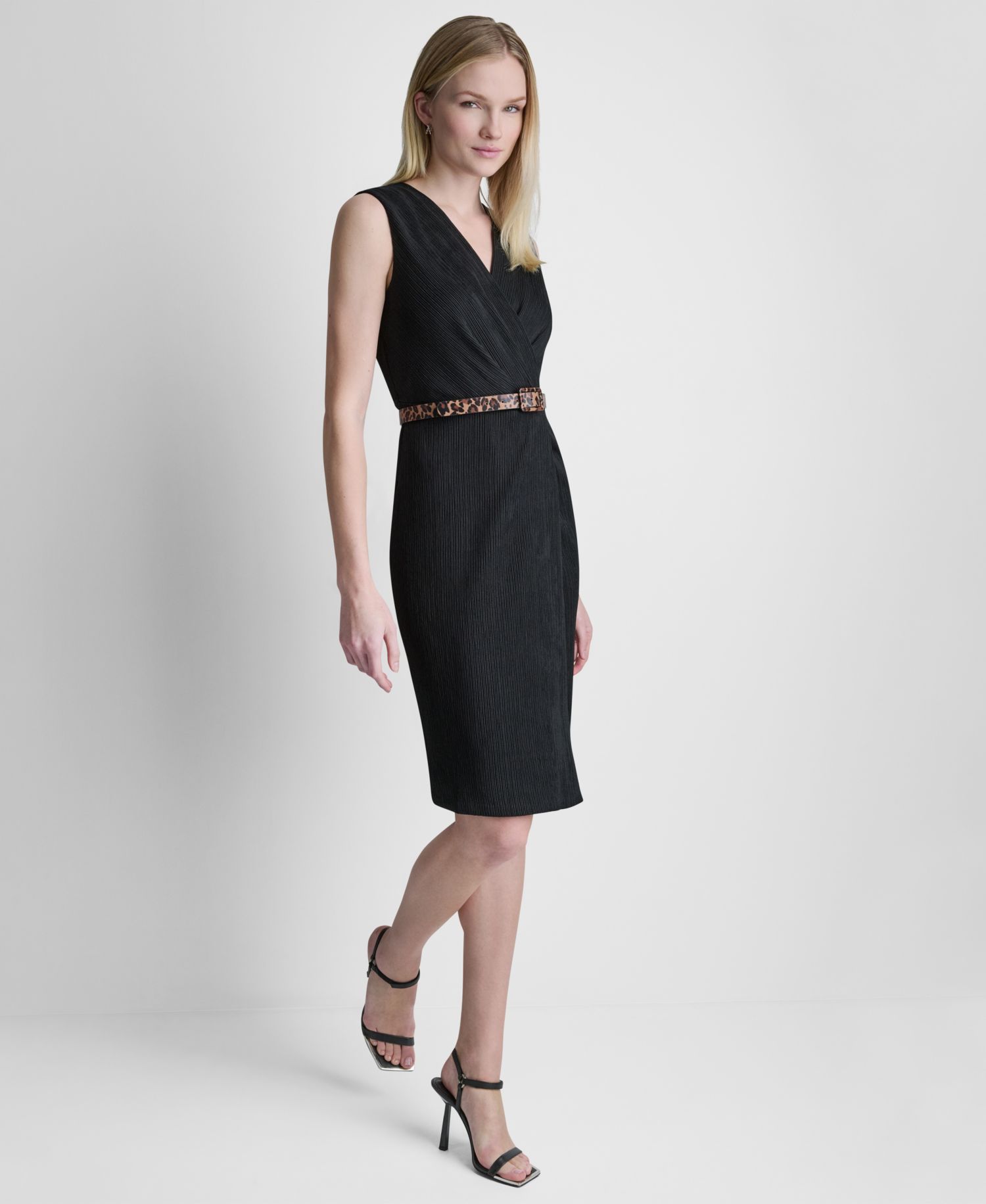 Women's V-Neck Belted Midi Dress