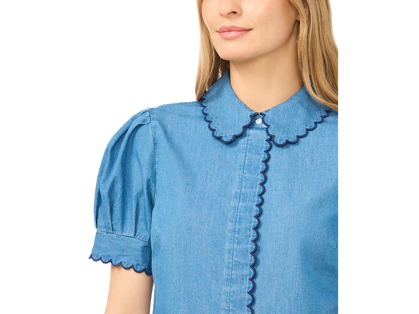 Женская рубашка CeCe Puff-Sleeve Button-Front, цвет: Светлый индиго — фото 3