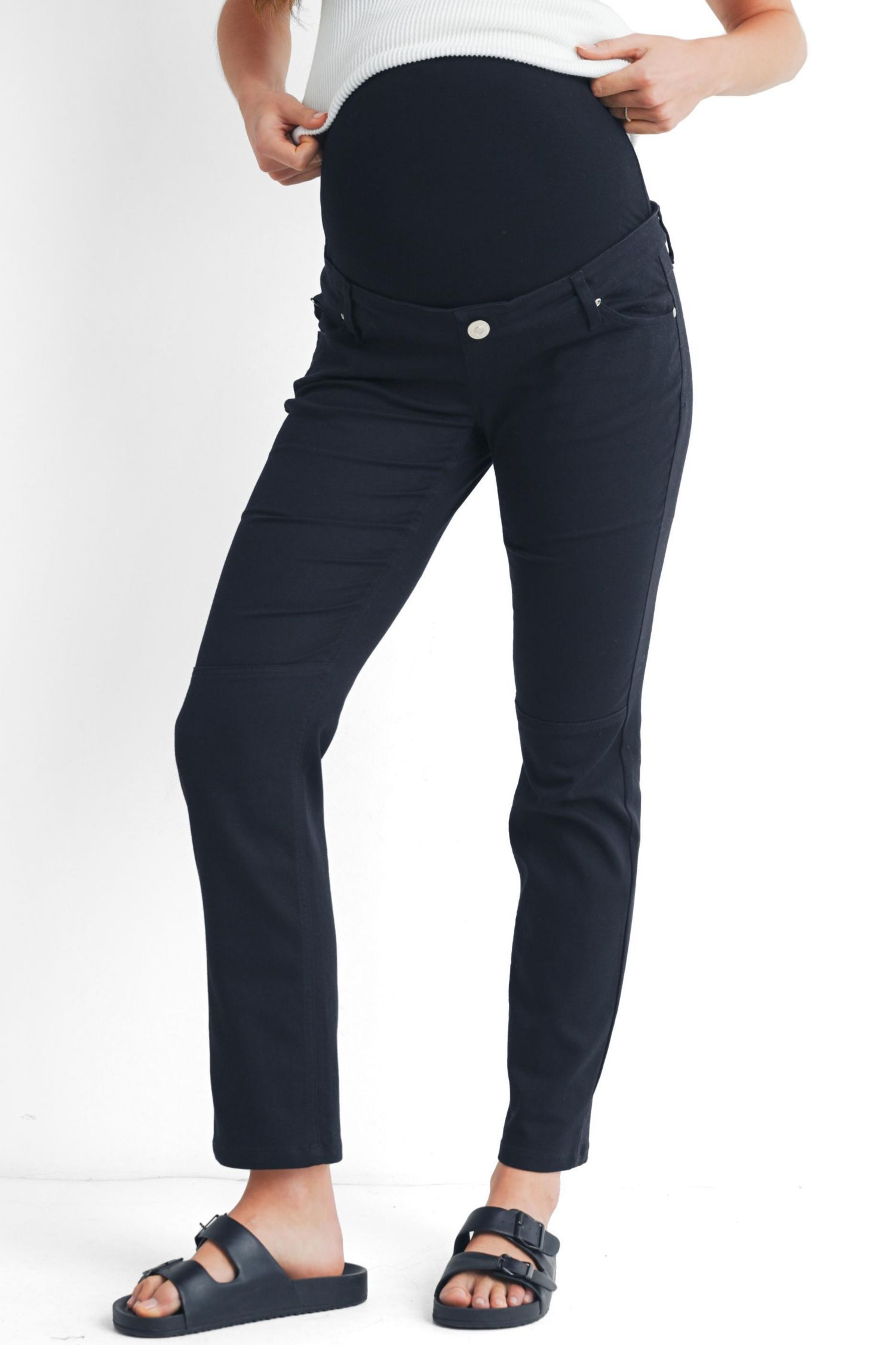 Maternity Straight Leg Pants with Over the Belly Panel and Pockets