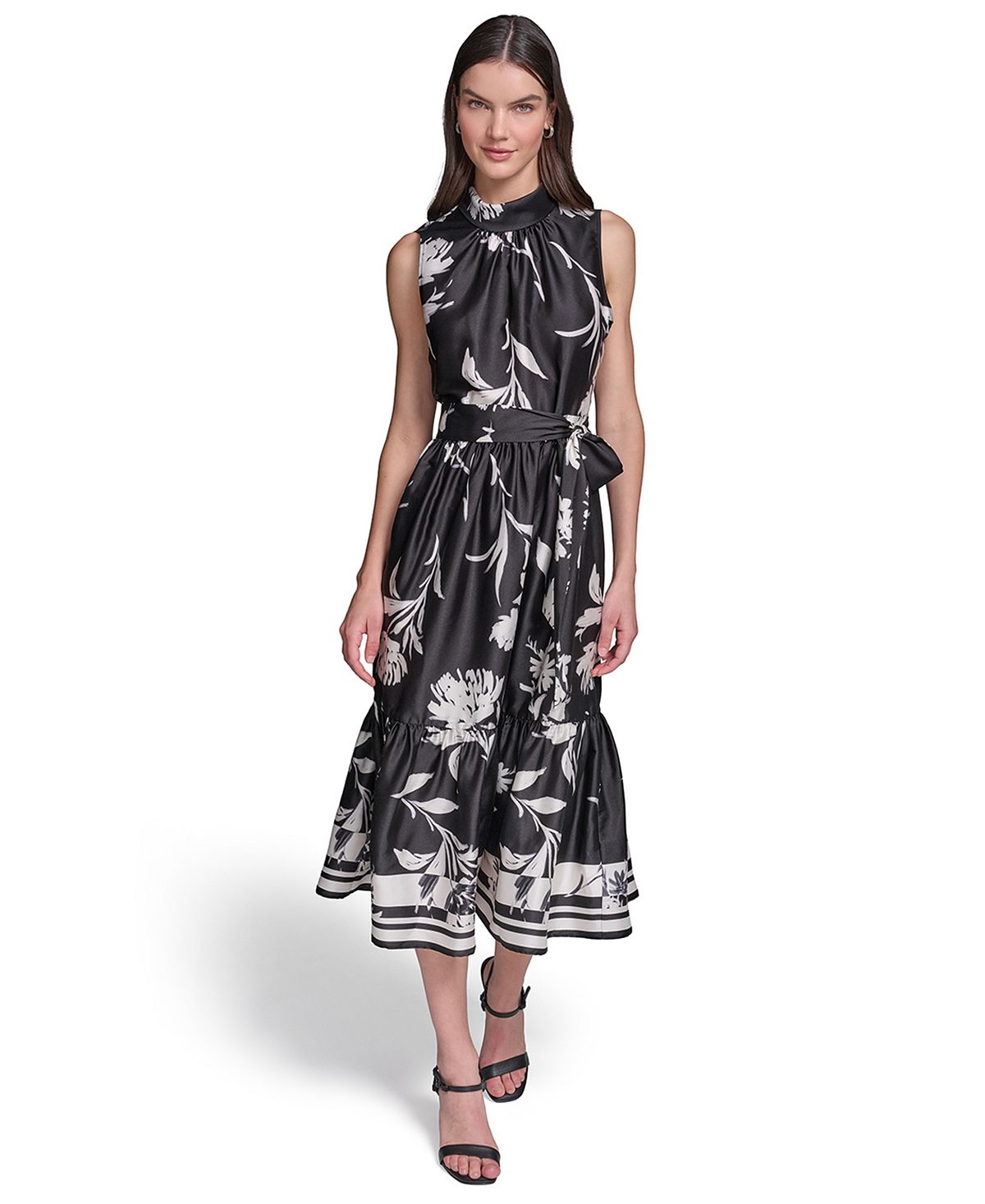 KARL LAGERFELD PARIS Women's Belted Midi Dress view 1 — MAYCSS fashion products