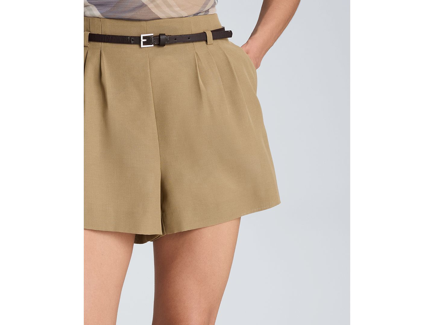 Женские шорты Kenneth Cole High-Rise Belted, цвет: Мох серо-коричневый — фото 8