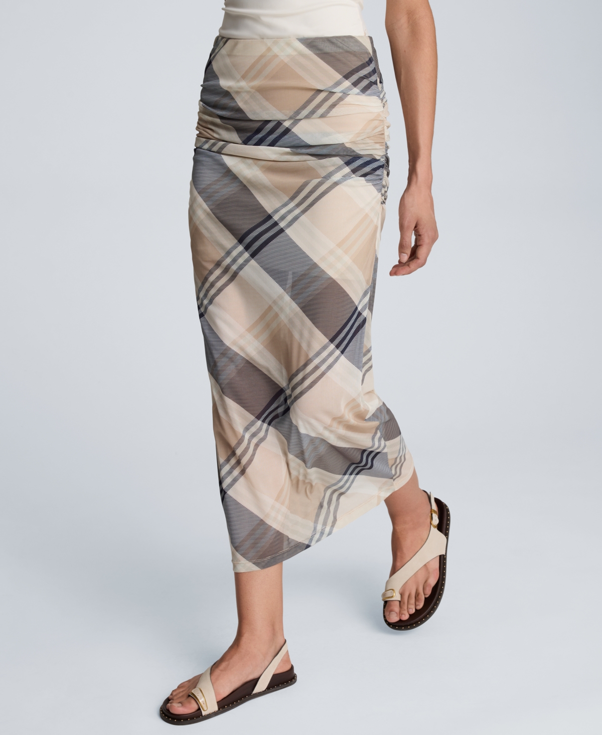 Kenneth Cole Women's Side Ruched Mesh Midi Skirt