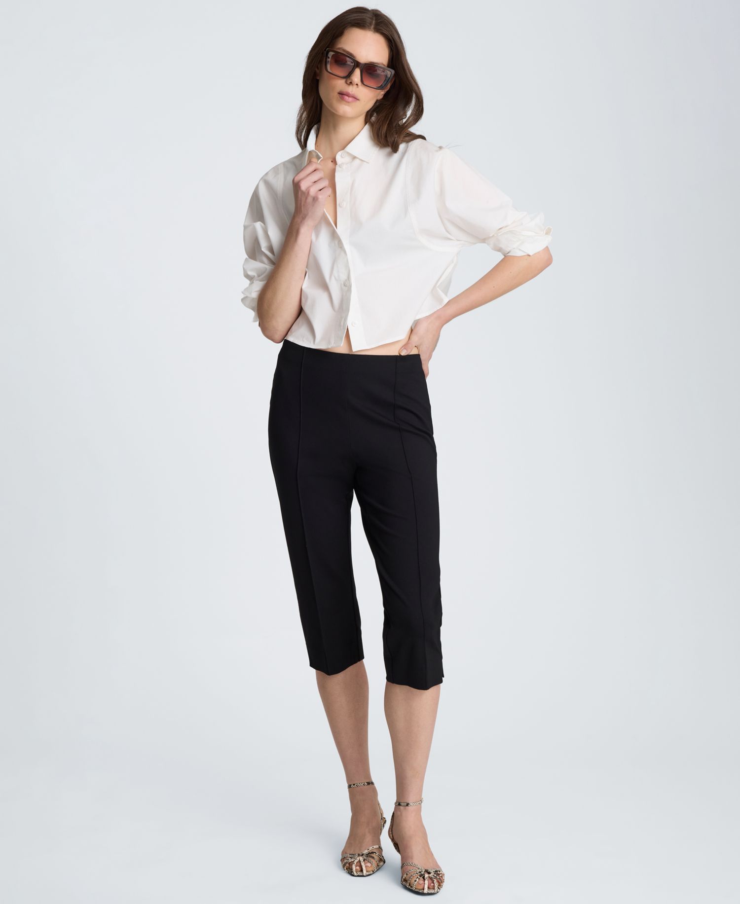 Women's Exaggerated Armhole Cropped Long Sleeve Button Front Shirt