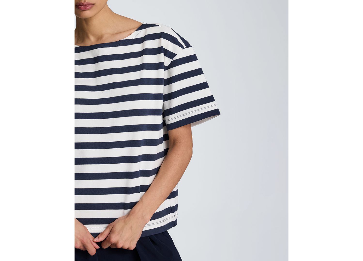 Women's Cotton Boat Neck Stripe Top