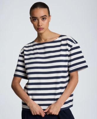 Women's Cotton Boat Neck Stripe Top