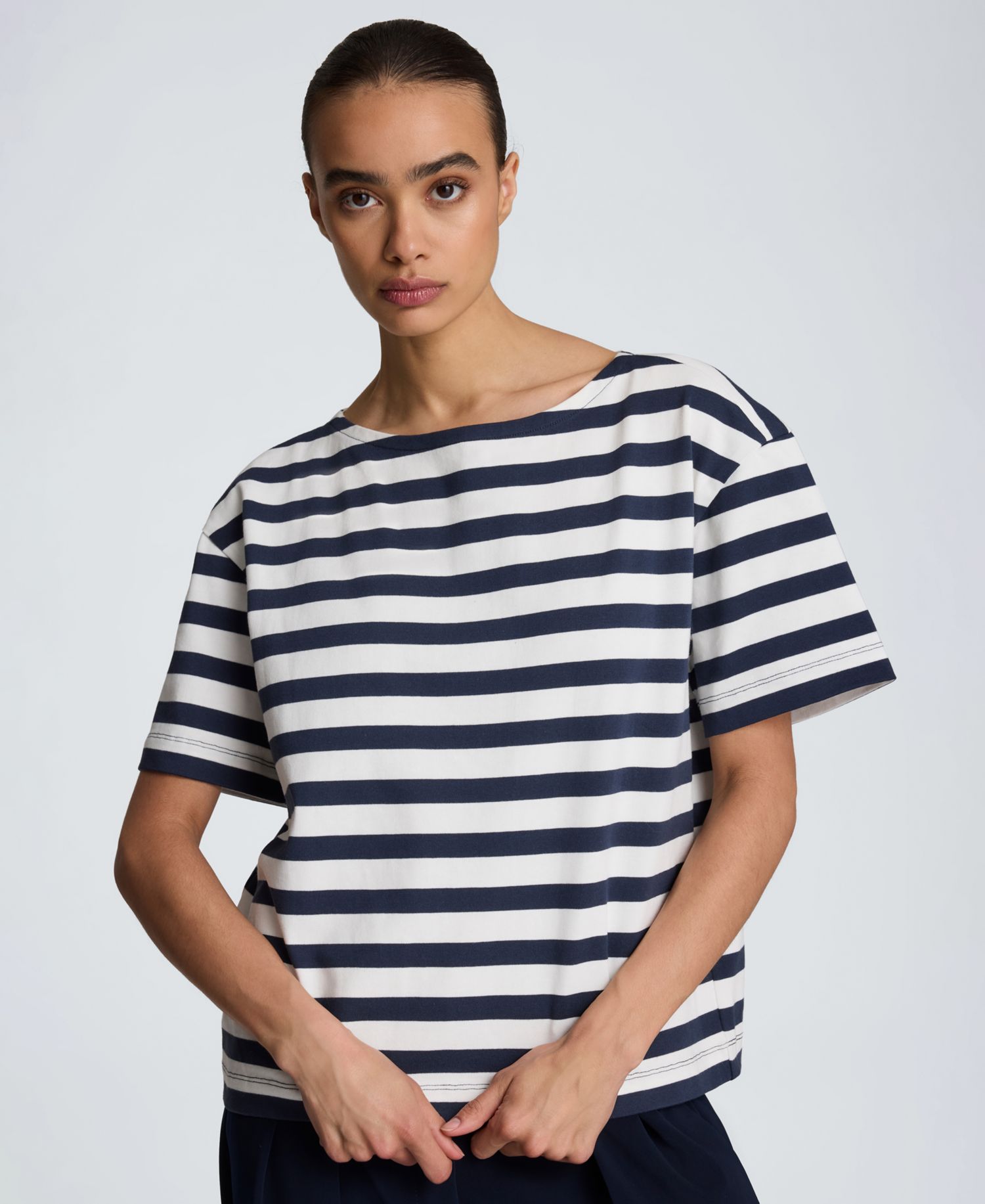 Women's Cotton Boat Neck Stripe Top