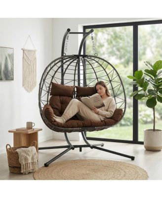 Double Hanging Egg Chair with Stand and Cushion