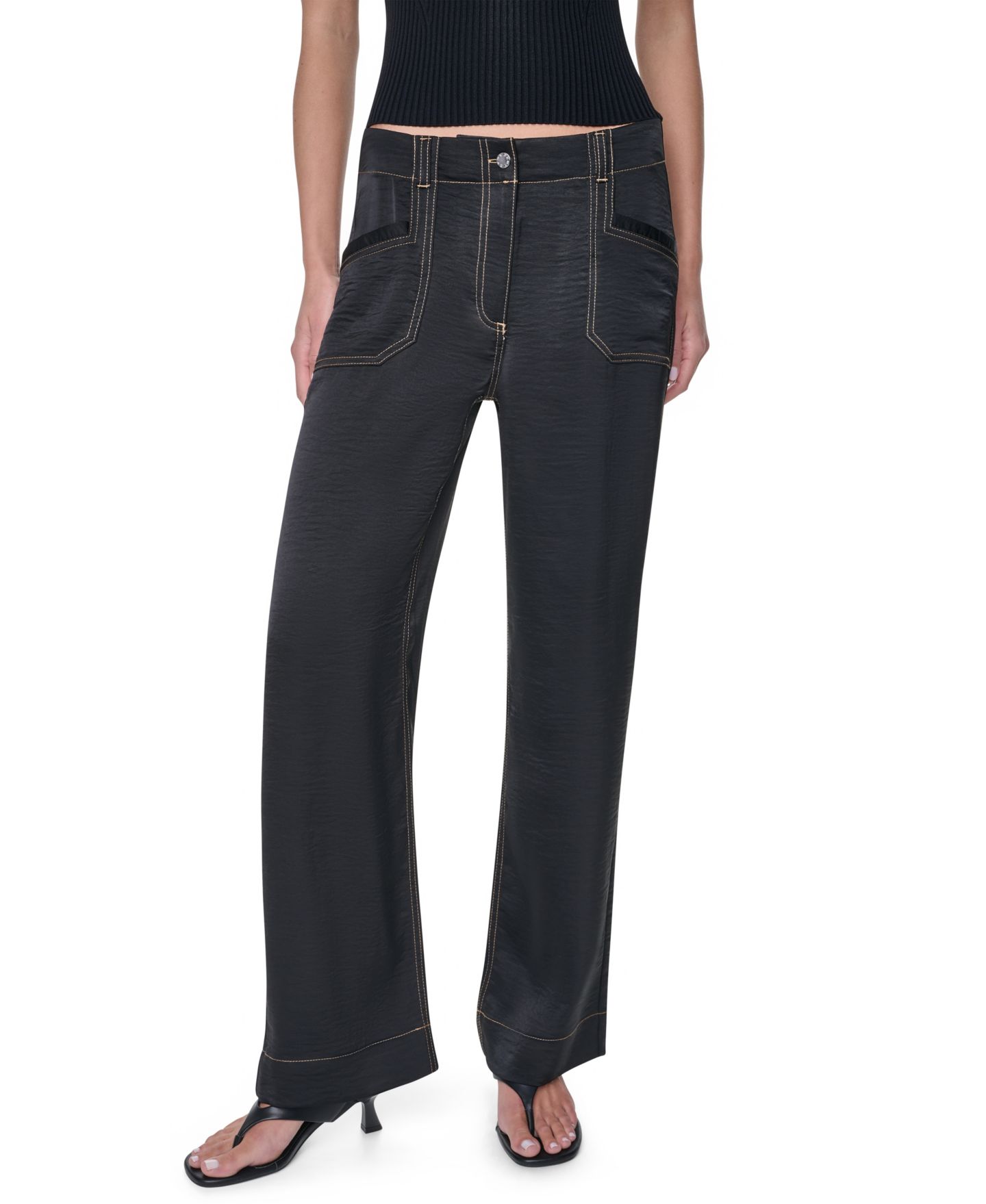 Женские брюки DKNY Straight-Leg Top Stitch, цвет: Чёрный — фото 1