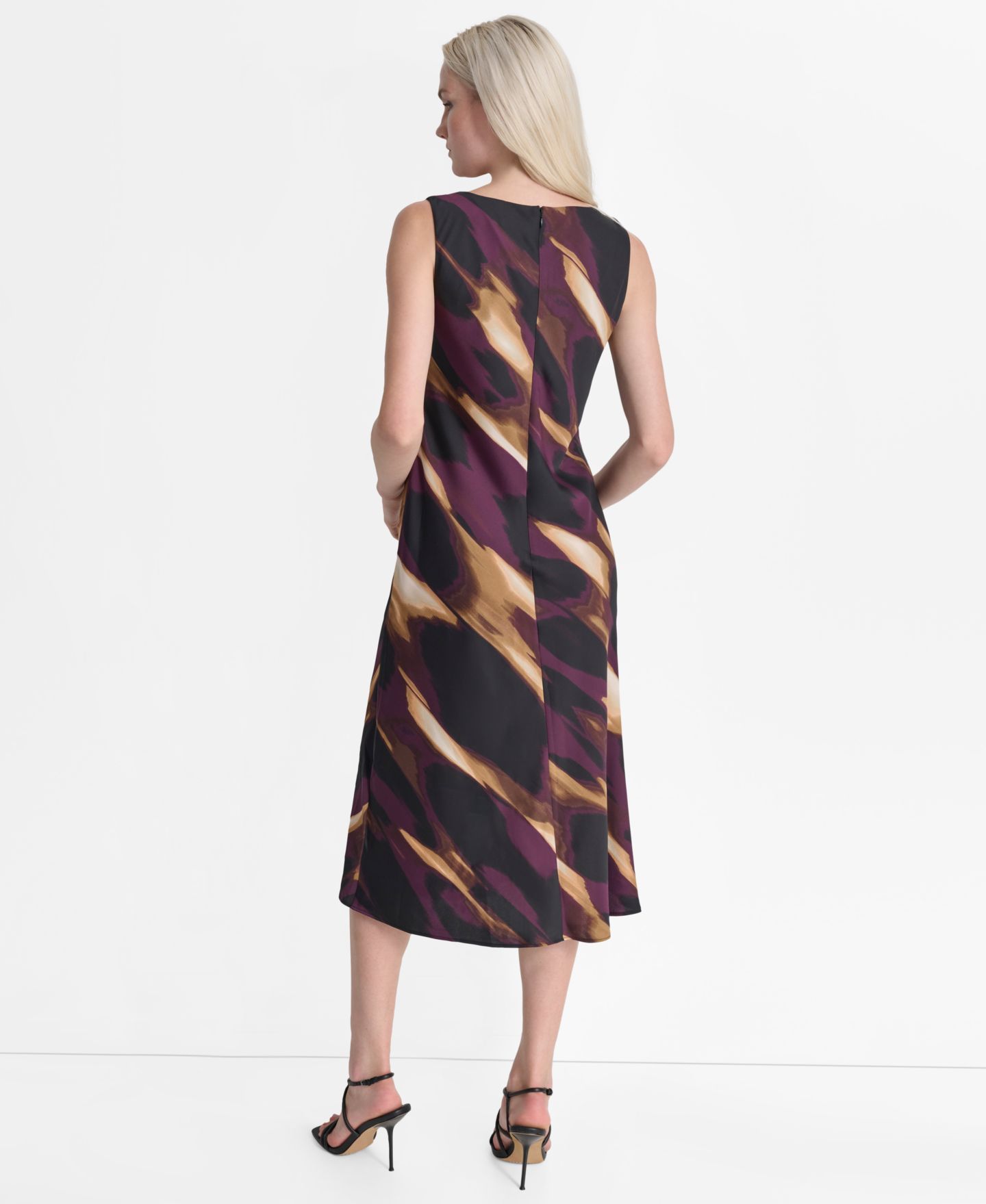 Женское платье DKNY Petite Sleeveless Cowl Neck Midi, цвет: Чёрный / Изюмный — фото 6