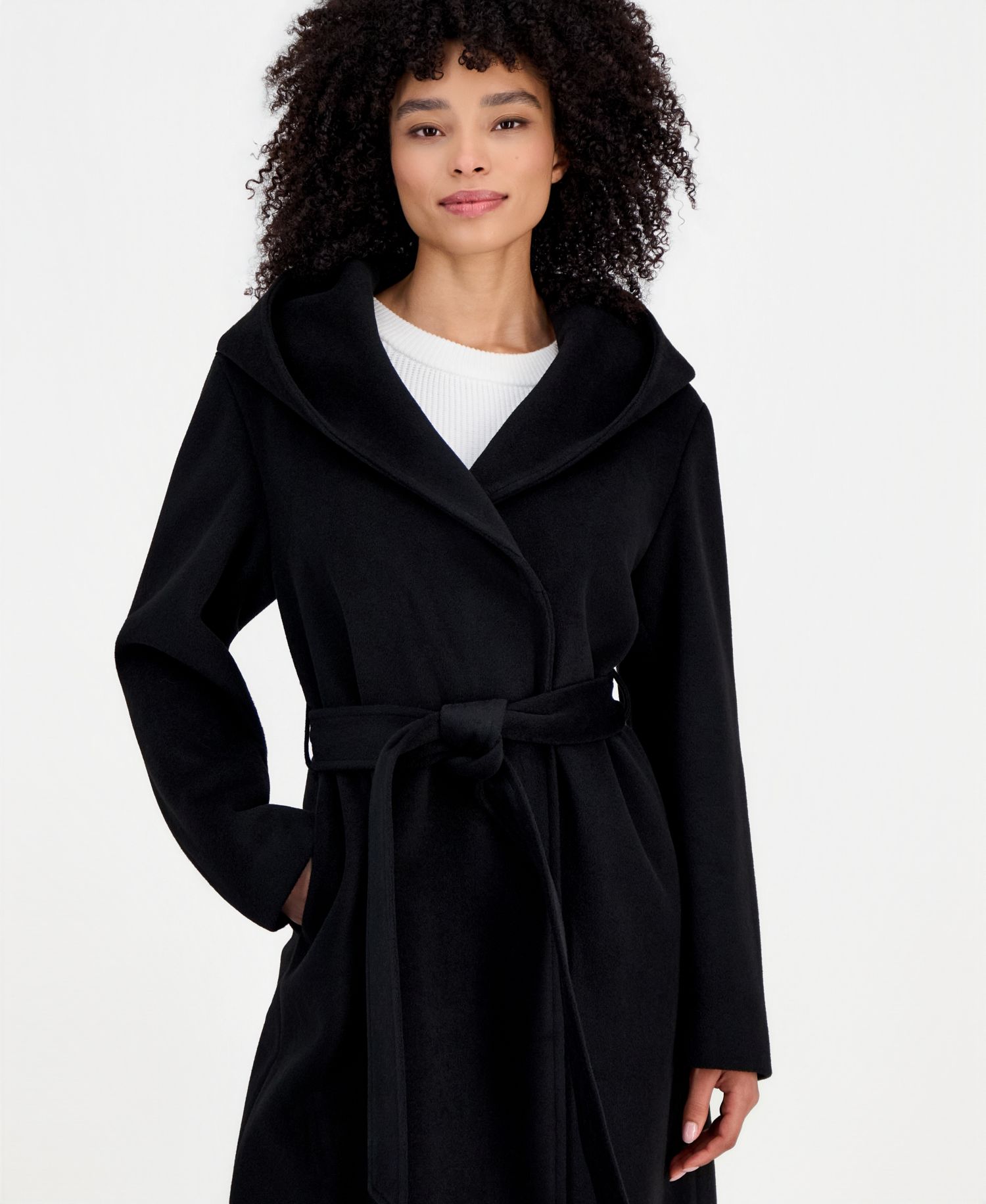 Women's Hooded Tie-Belt Wrap Coat