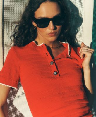 Women's Contrast Trim Short-Sleeve Sweater