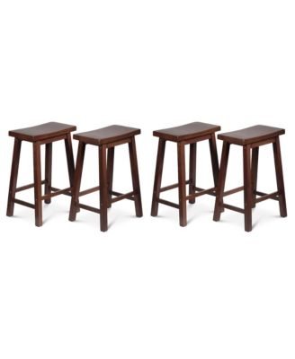 Classic Saddle Seat 24" Tall Kitchen Counter Stools, Walnut (Set of 4)