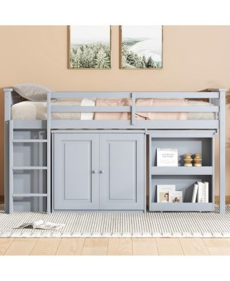 Twin Loft Bed with Storage, Desk, and Ladder