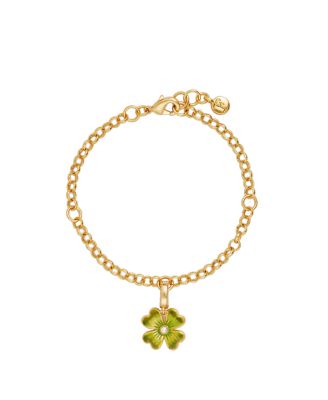 Gold Lucky Clover and Pearl Charm Bracelet