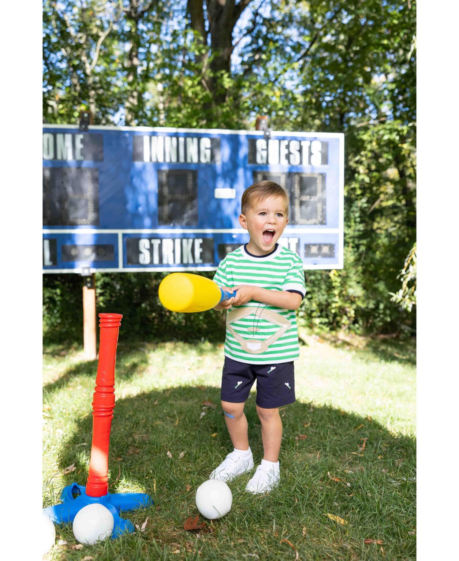 Little Boys Knit Short Set With Baseball Field