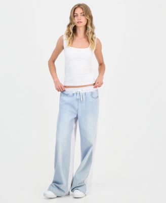 Juniors' Mixed-Media Wide-Leg Sweatpant Jeans