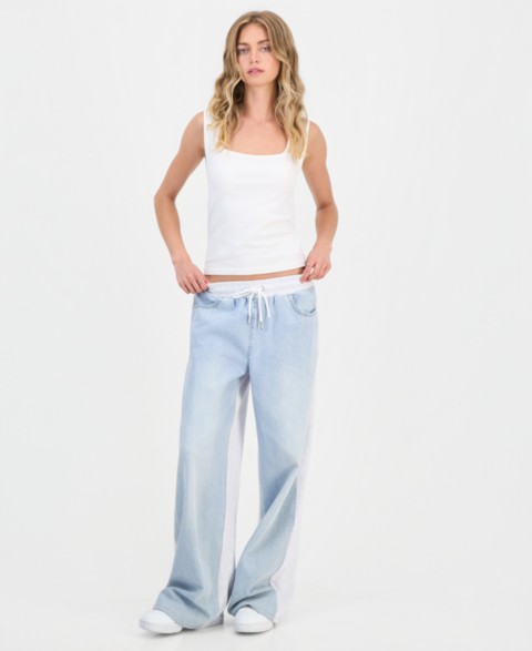 Женские джинсы Madden Girl Juniors' Mixed-Media Wide-Leg Sweatpant Jeans