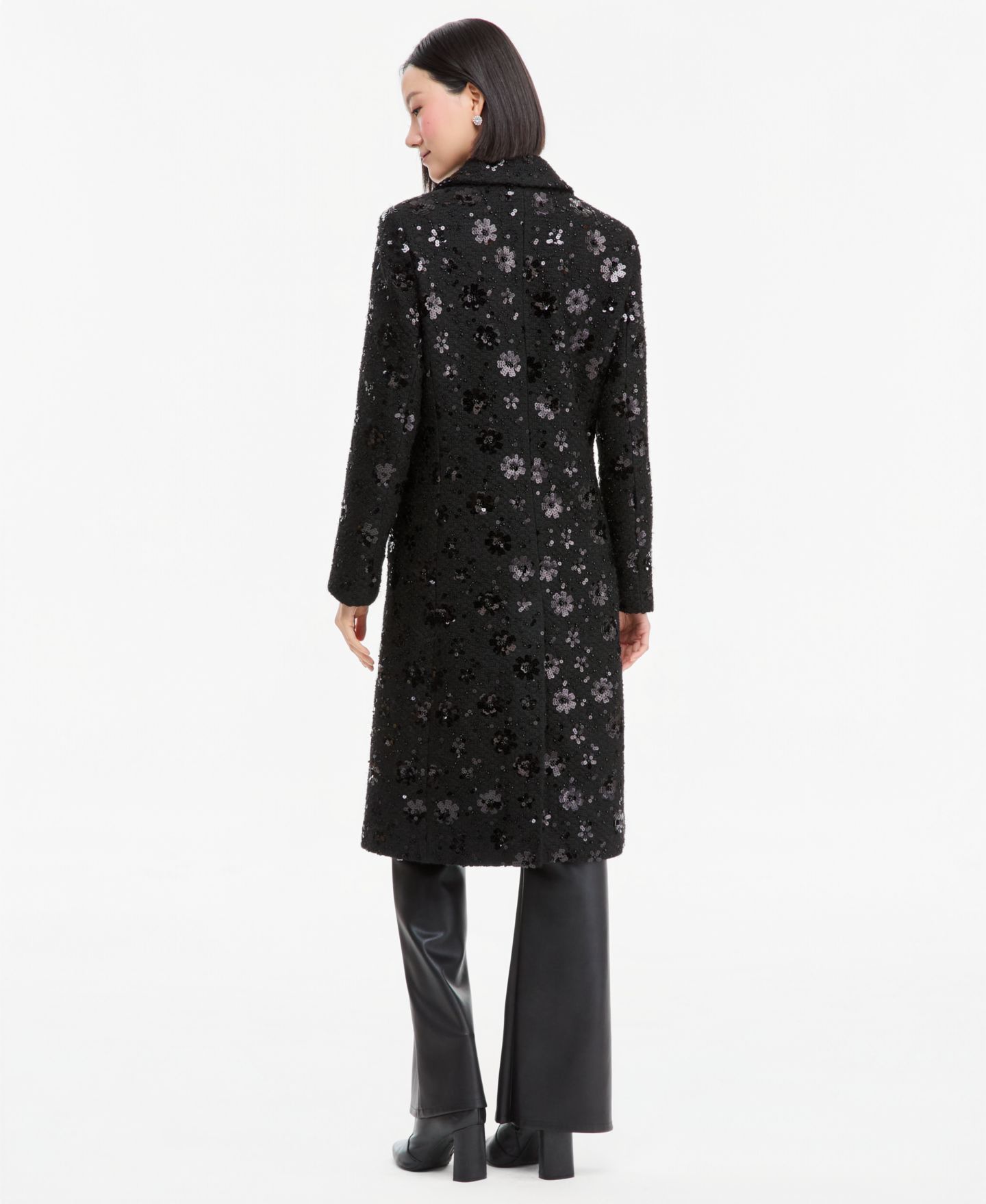 Женское пальто CeCe Sequin Floral Notch-Collar Coat, Created for Macy's, цвет: Чёрный — фото 4