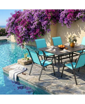 7-Piece Outdoor Patio Dining Set: Rectangular Metal Table and 6 Ergonomic Chairs