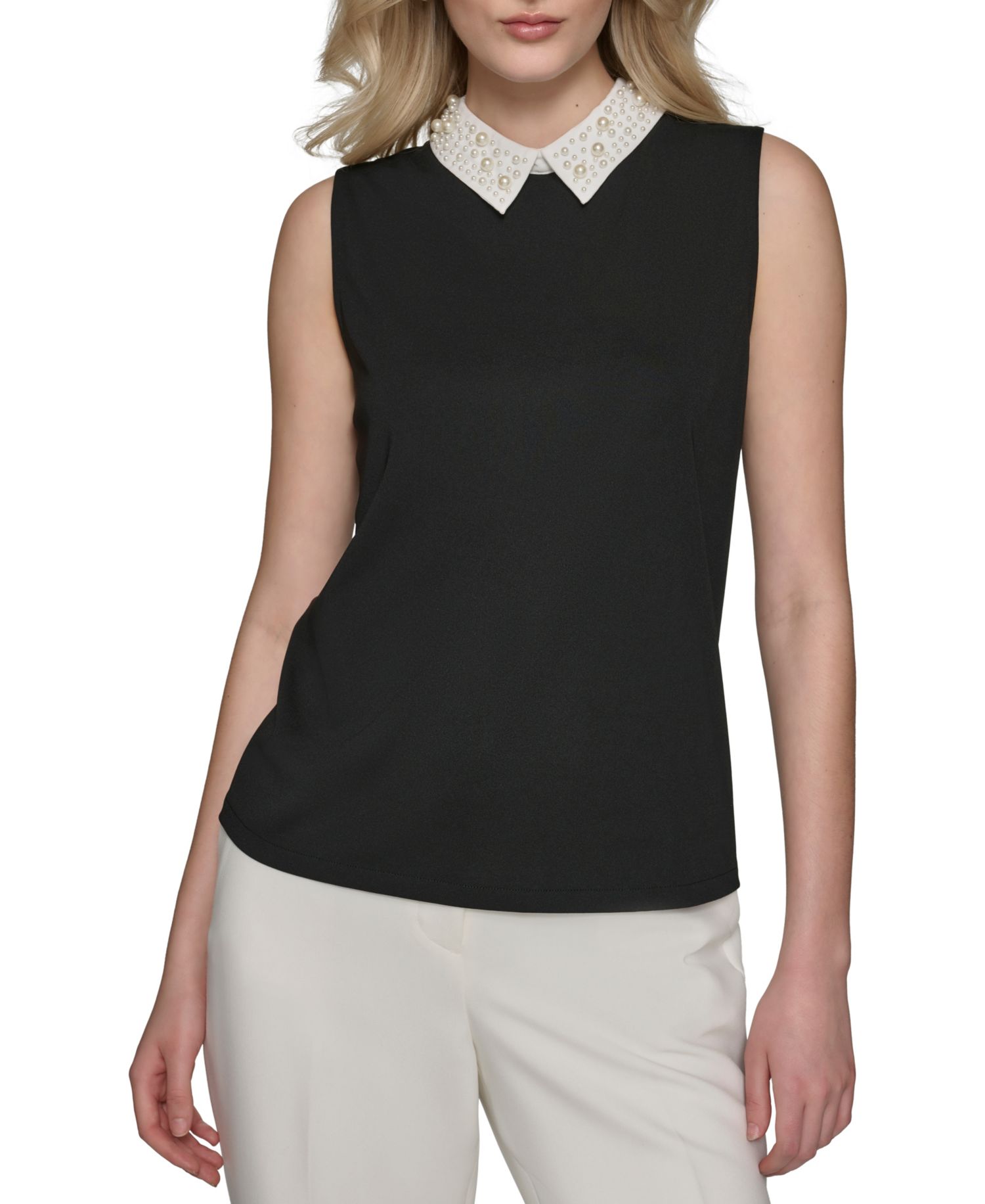 Petite Embellished Collar Sleeveless Blouse