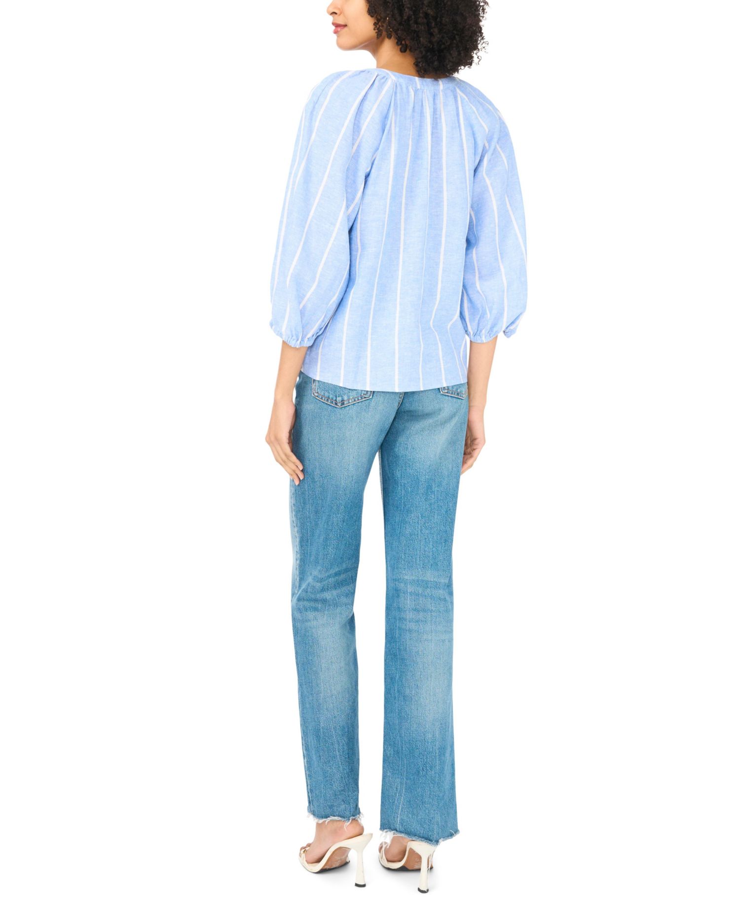 Women's V-Neck Raglan-Sleeve Button-Down Blouse