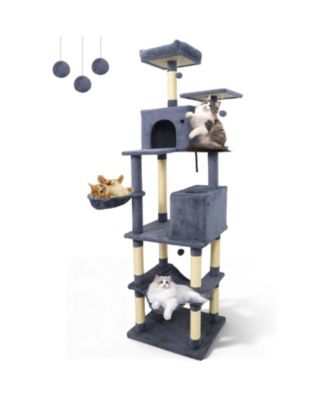 Tall Cat Tree 2 Condos Sisal Scratching Posts Plush Perch Hammock Basket