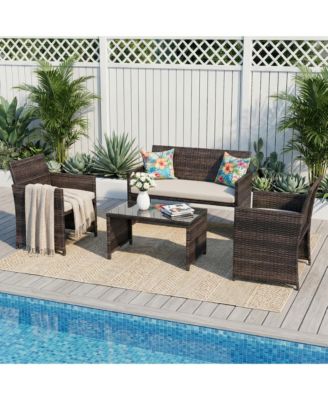 -4-Piece Patio Bar Set - All-Weather Rattan Outdoor Conversation Furniture - Cushioned Chairs and Bar Table - Perfect for Garden, or Porch
