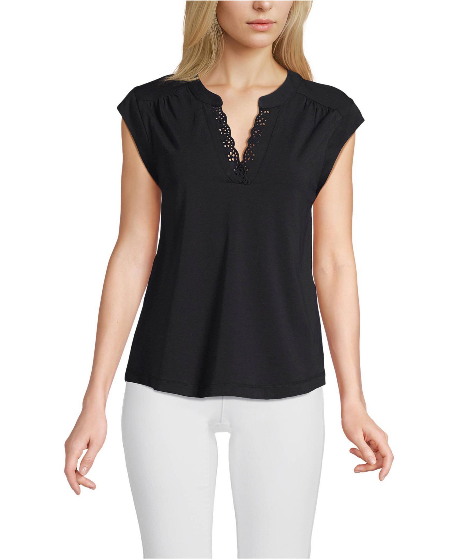 Women's Cap Sleeve Lightweight Jersey Lace Shoulder Tee