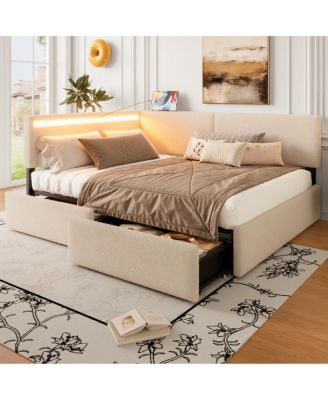 Full Size Boucle Cloud Bed Frame with Storage, LED Lights and USB