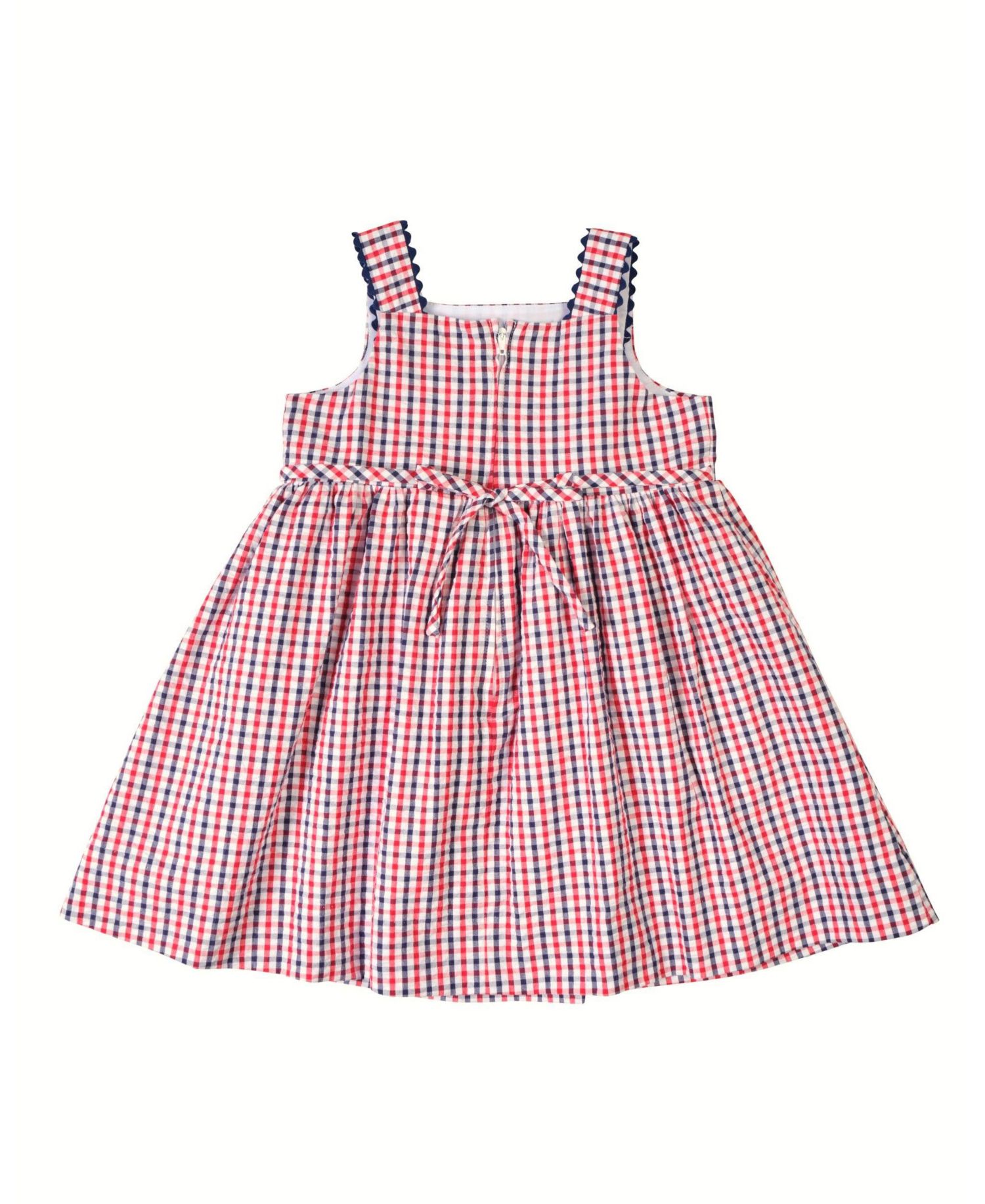 Little Girl Plaid Seersucker Dress With Flowers