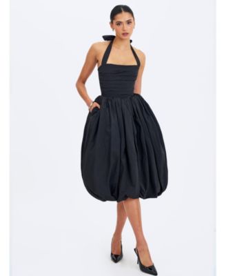 Women's Veradis Black Taffeta Halter Bubble-Hem Midi Dress